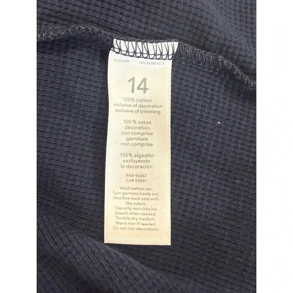 OshKosh B'gosh Boys Navy‎ Blue Waffle Knit Thermal Henley Hoodie Size 14 NWT